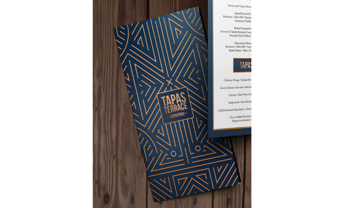 Tapas Terrace menu design cover by Mike Begley Design