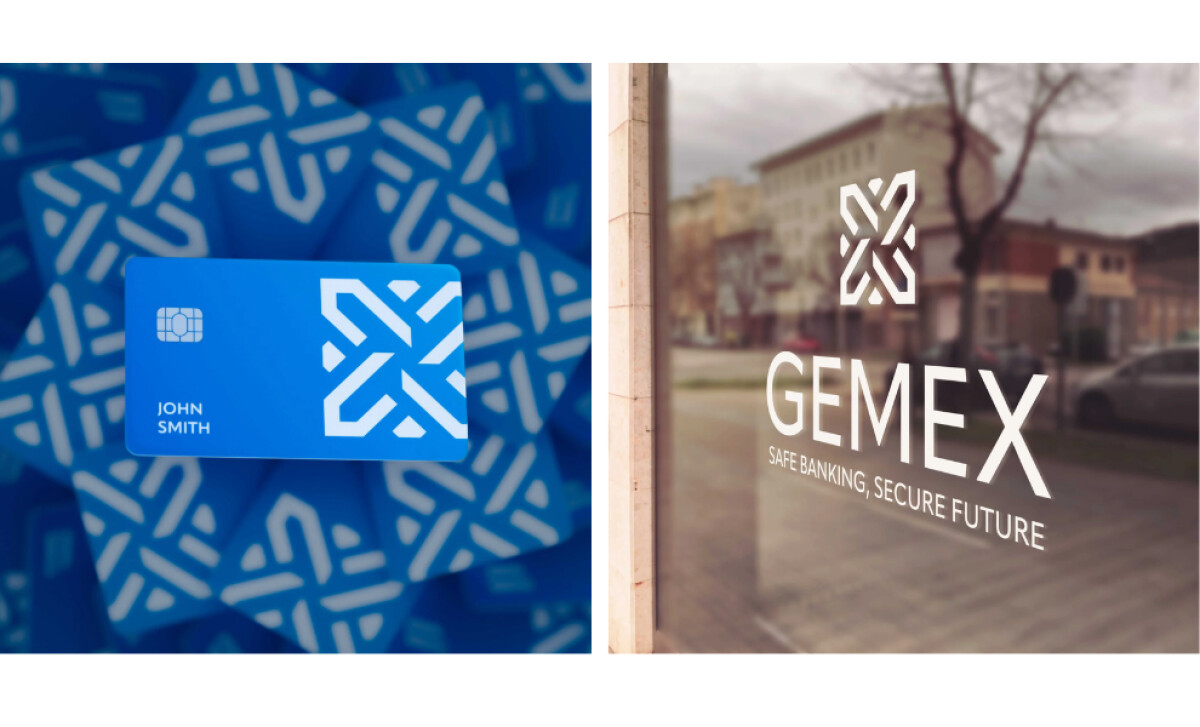 Gemex logo design on card and window signage