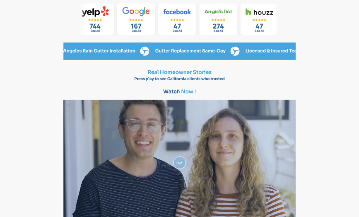 The Rain Gutter Specialists website design by DelosWeb.