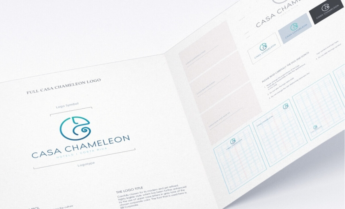 An open brand guidelines booklet for Casa Chameleon by Hi Werk.