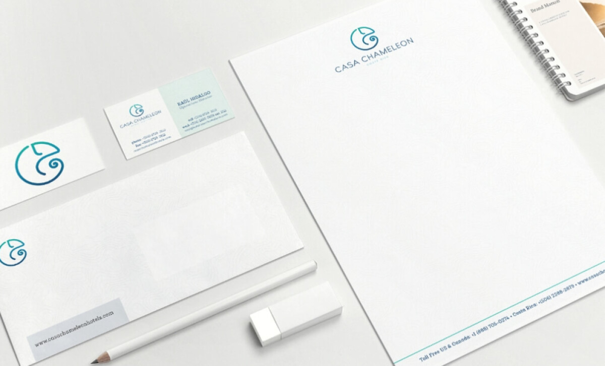 Casa Chameleon Hotel brand stationery mockup by Hi Werk.