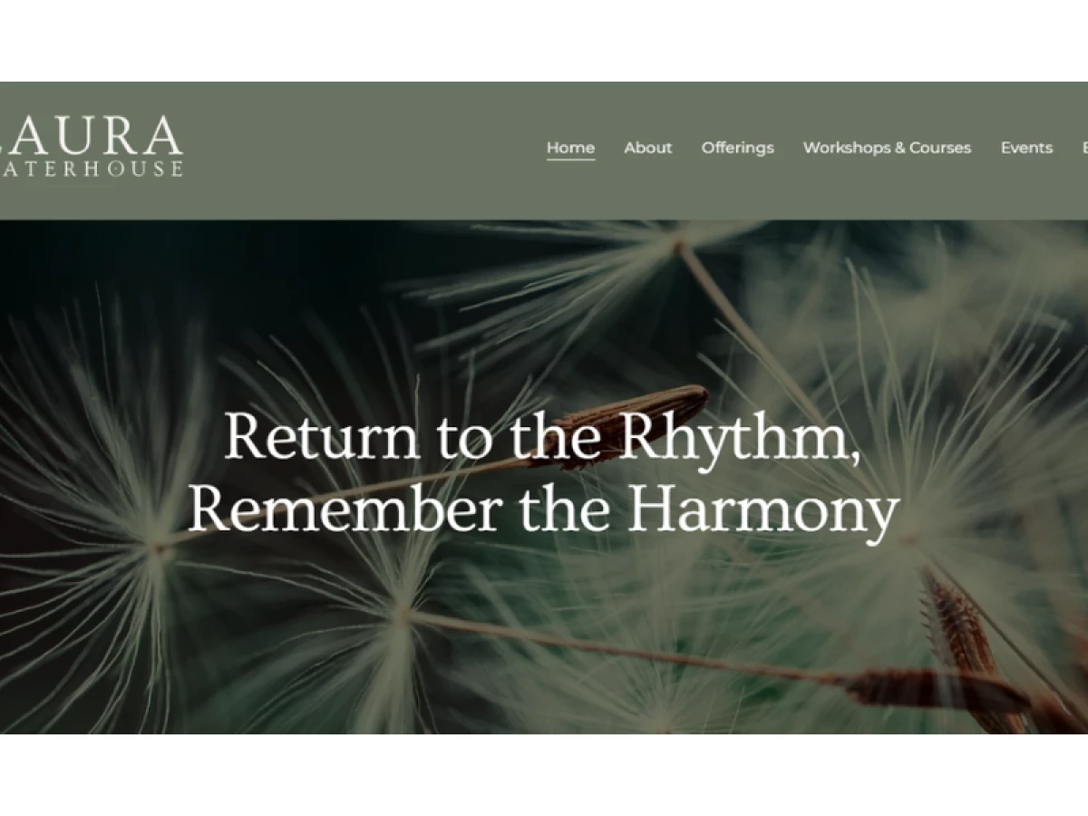 Laura Waterhouse homepage website design by Our New Earth Design Studio.