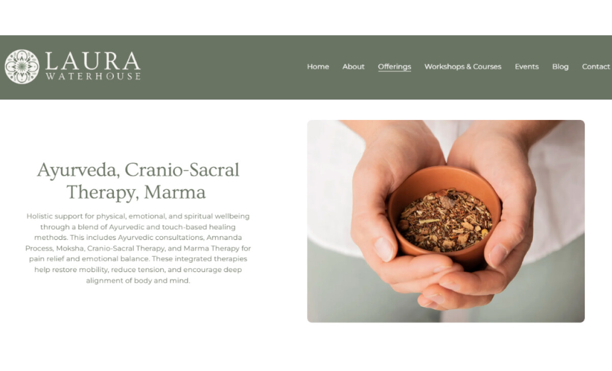 Laura Waterhouse offerings page by Our New Earth Design Studio.