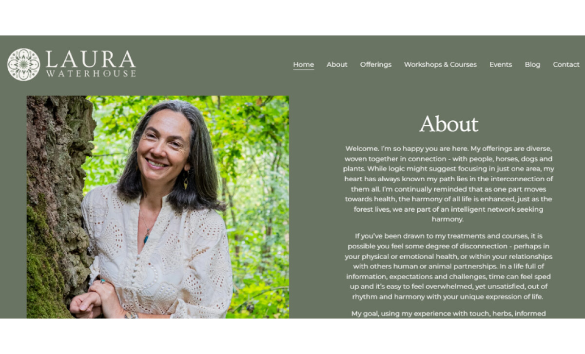 Laura Waterhouse about page by Our New Earth Design Studio.