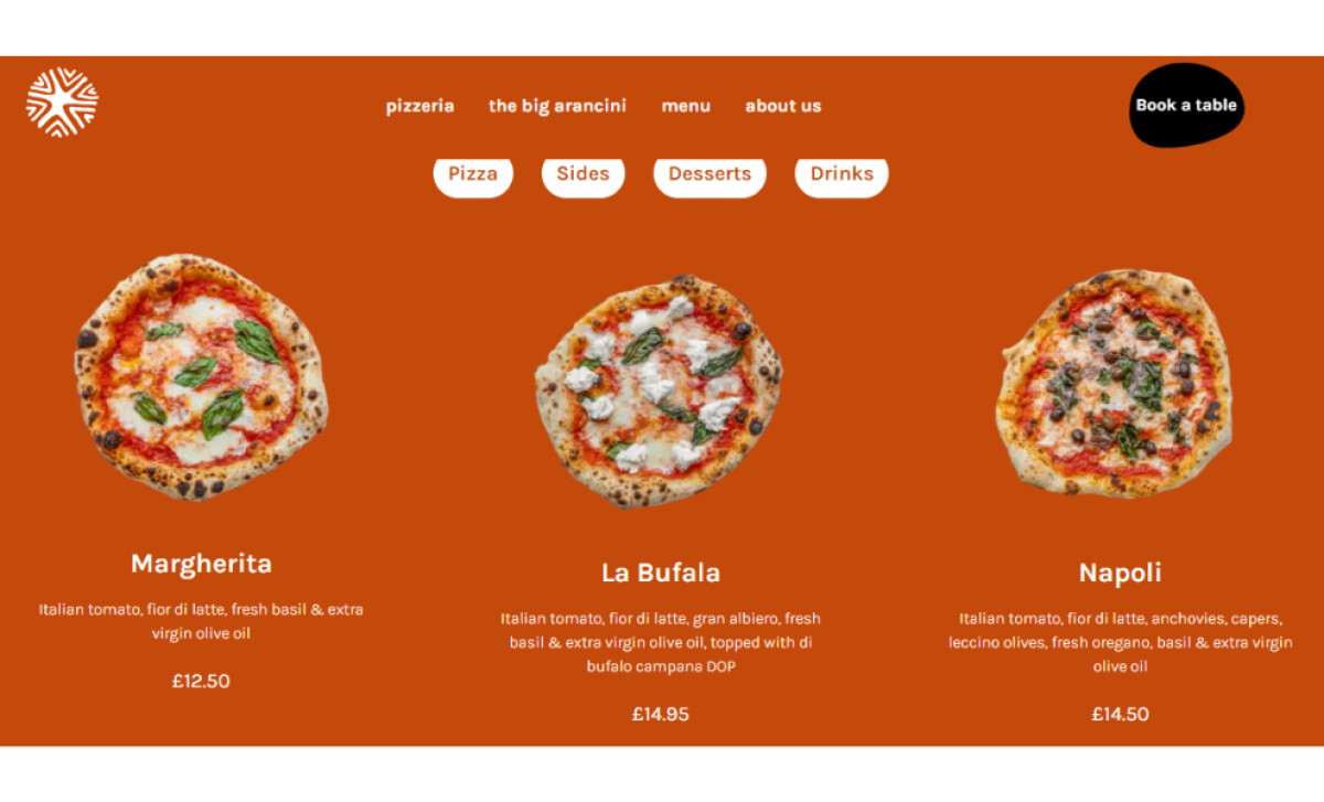 Back Garden Pizzeria menu page by Matt Blount.