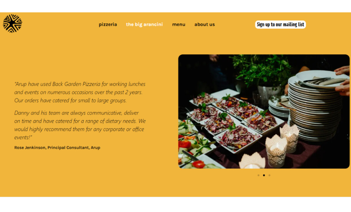 Back Garden Pizzeria catering page by Matt Blount.