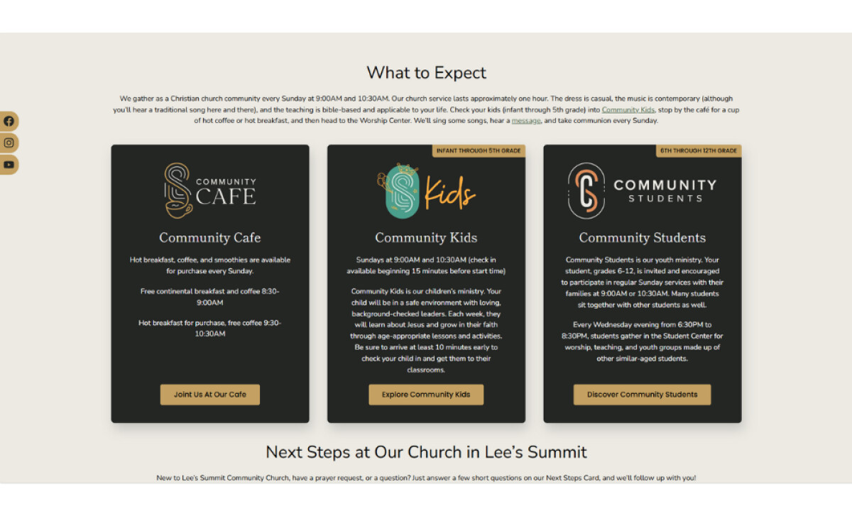 Lee’s Summit Community Church What to Expect Page