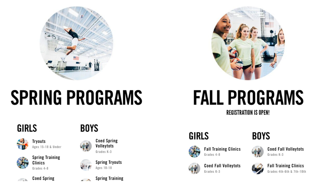 Coast Volleyball programs page by Storm Brain.