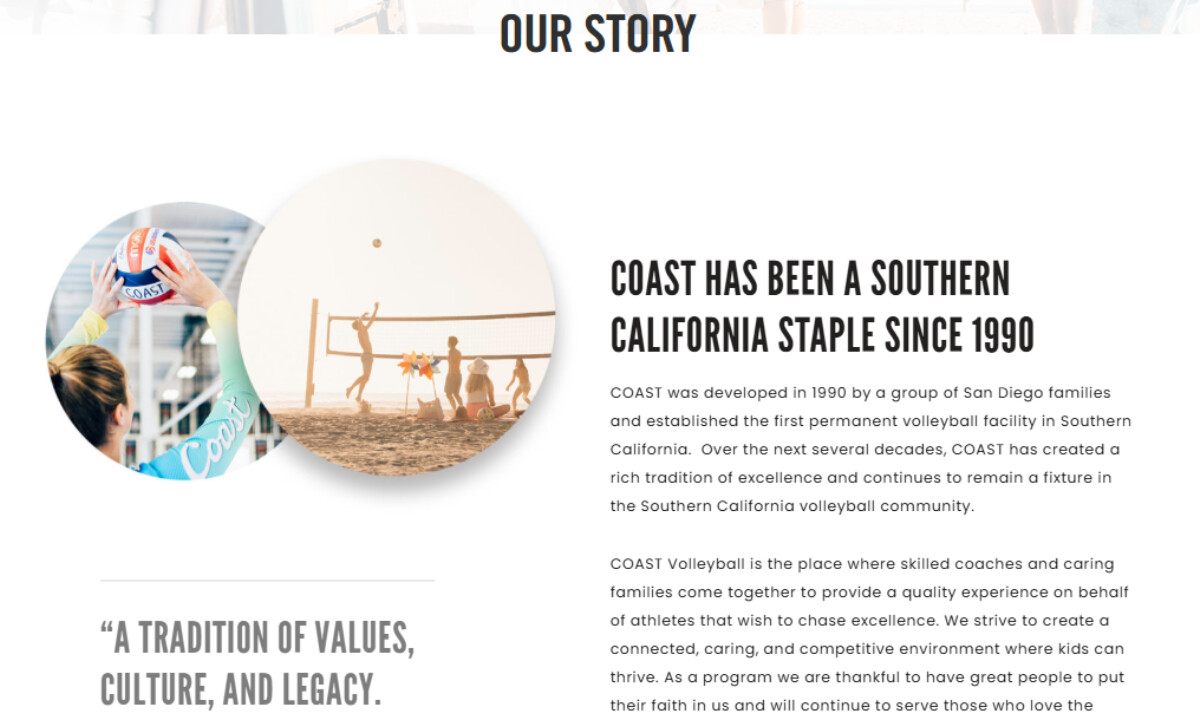 Coast Volleyball website design by Storm Brain.