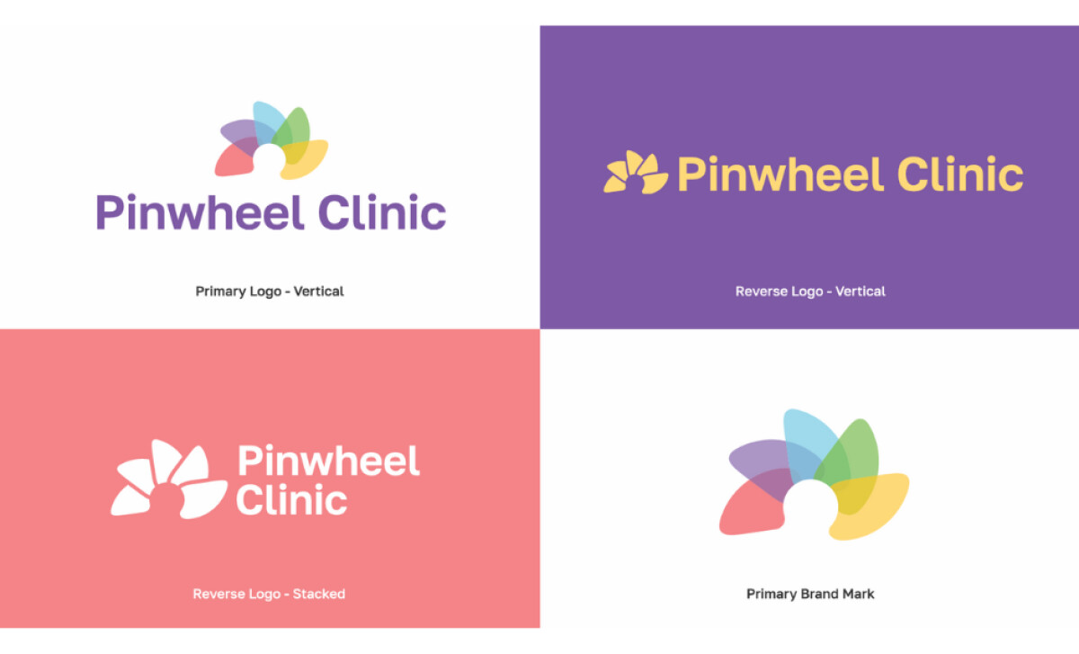 Pinwheel Clinic logo variations by Long House Branding and Marketing.