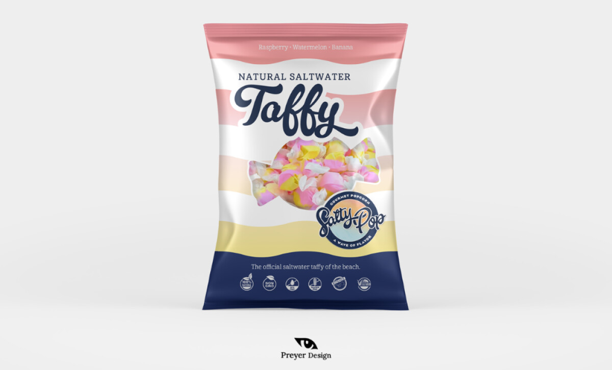 Salty Pop Popcorn saltwater packaging design by Preyer Design.
