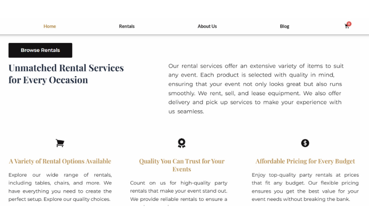 Eventsbylolar Rentals website design by Made with Lux.