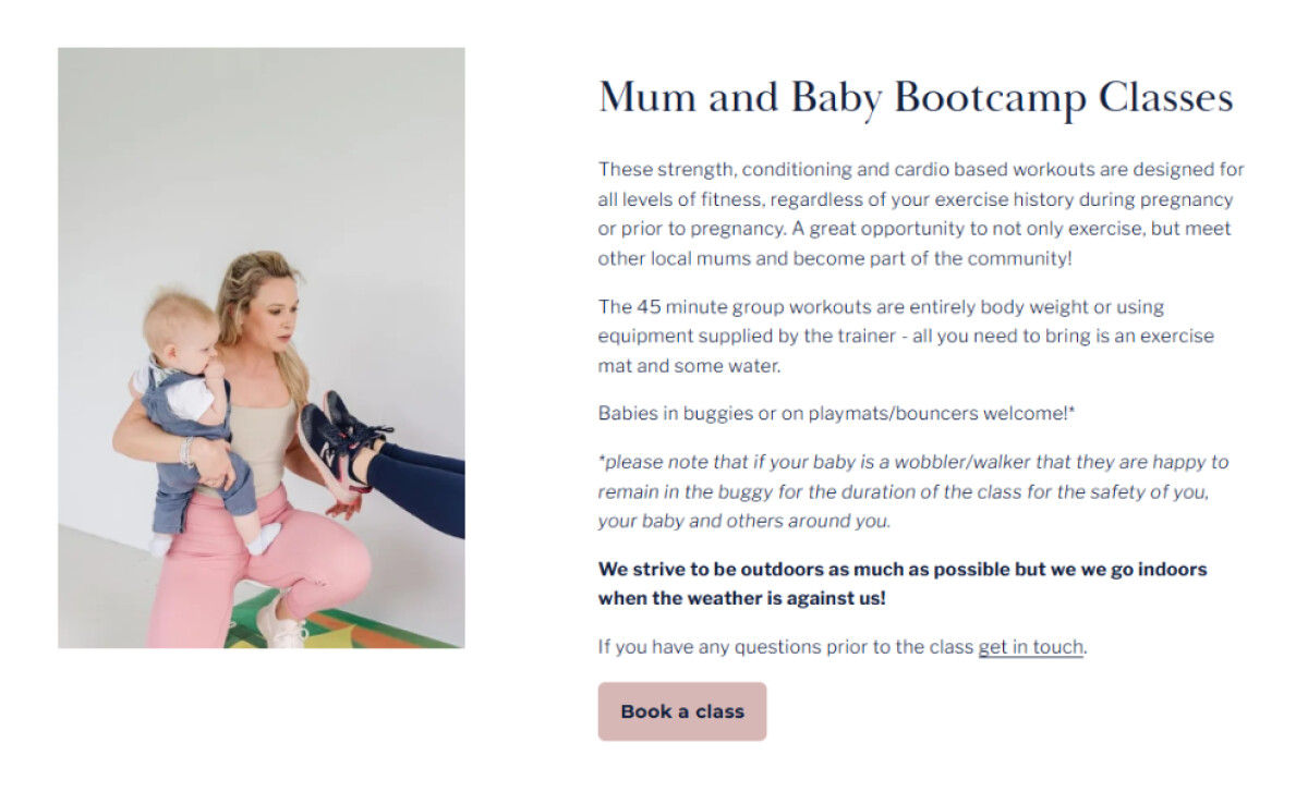 Georgy Dillon PT mum and baby classes page by Kohlab Creative.