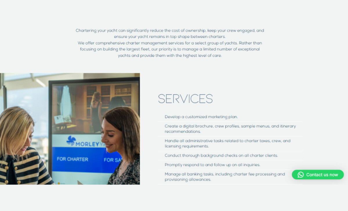 Morley Yachts services page by Positive Design.