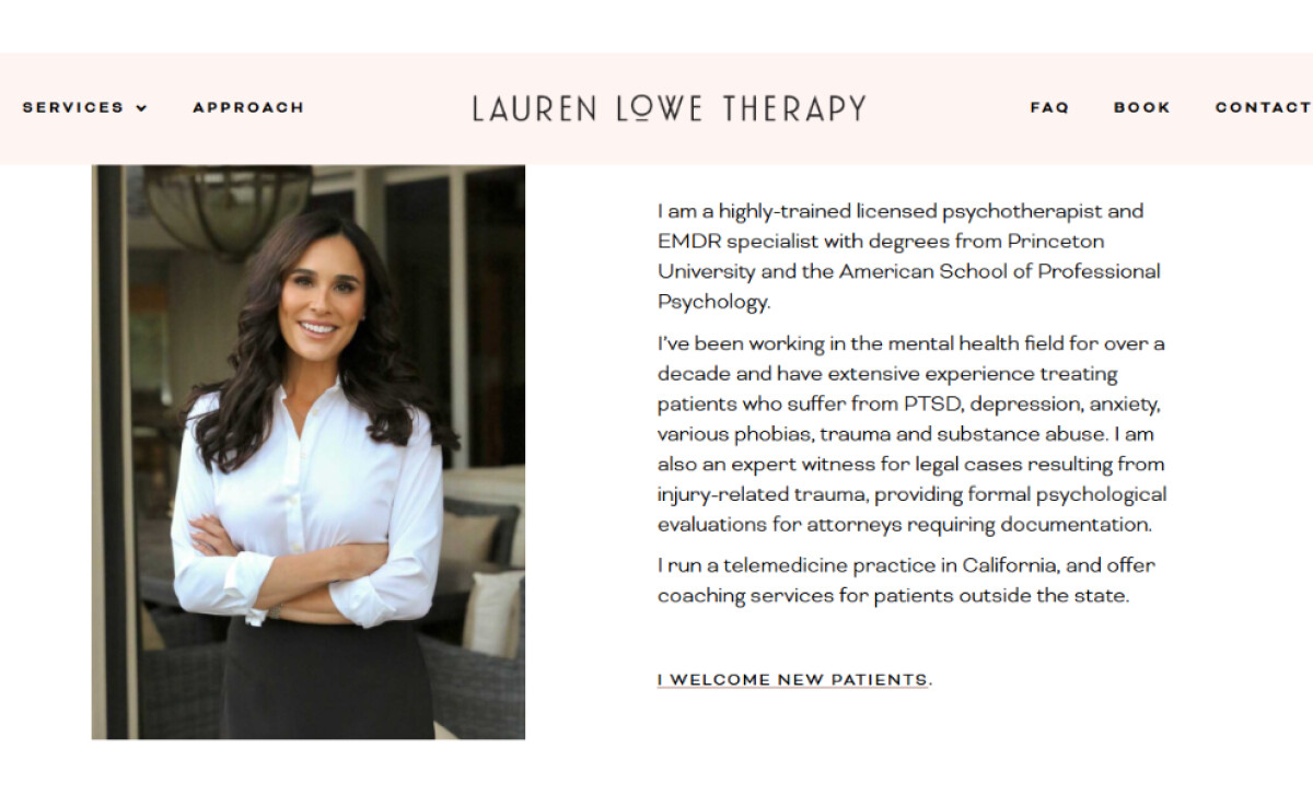Lauren Lowe Therapy about page by Thrasher Design Studio.
