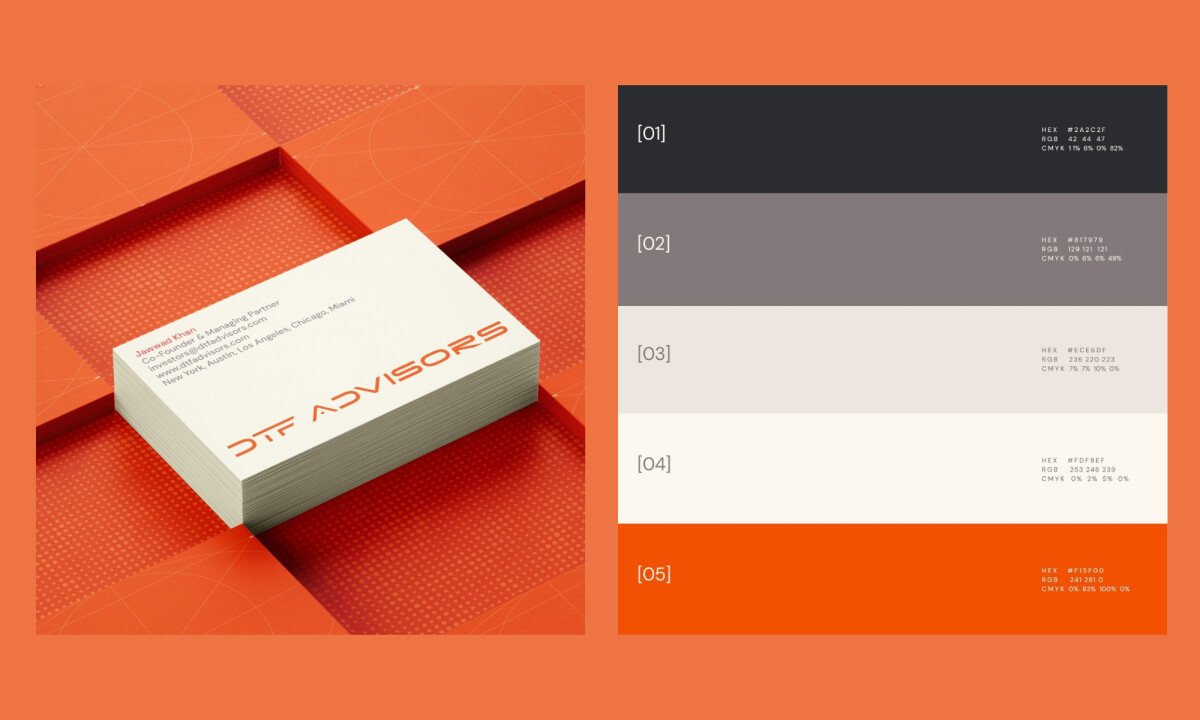 DTF Advisors Logo Design Color Palette and Business Card