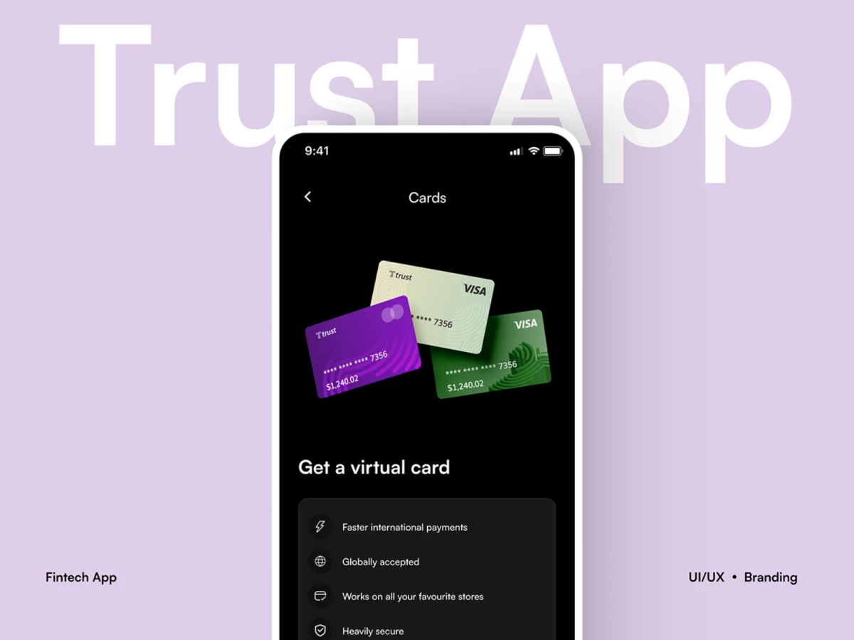 Trust app design by Ninefortyone Agency.
