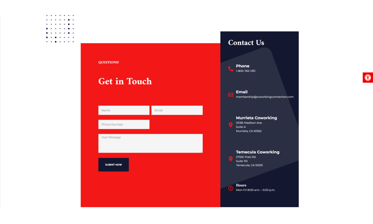 Coworking Connection Website Contact Page