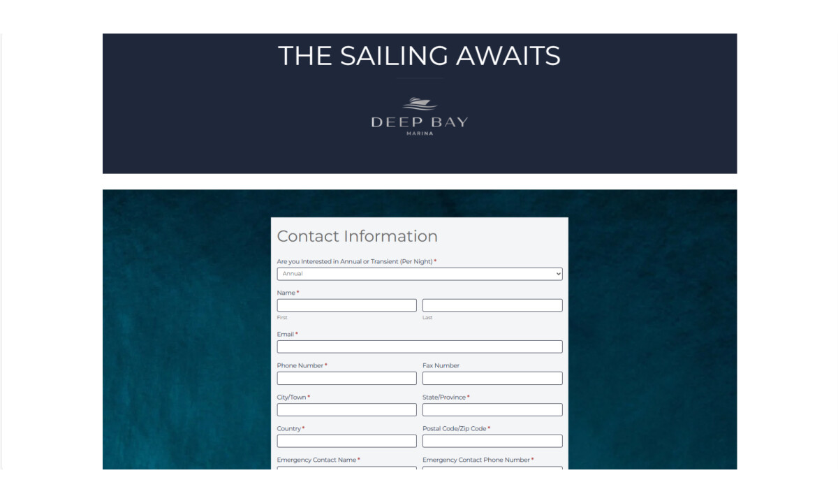 Deep Bay Marina Website Contact Page