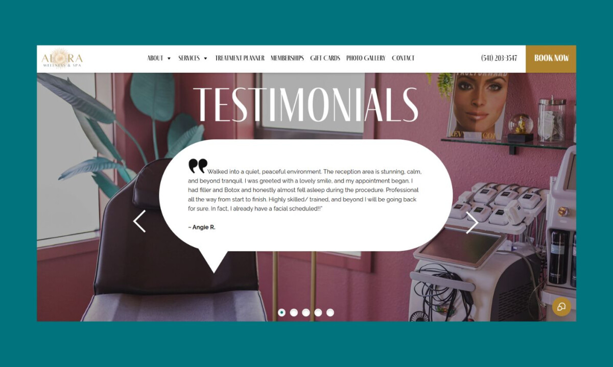 Testimonial slider reinforcing credibility through patient reviews