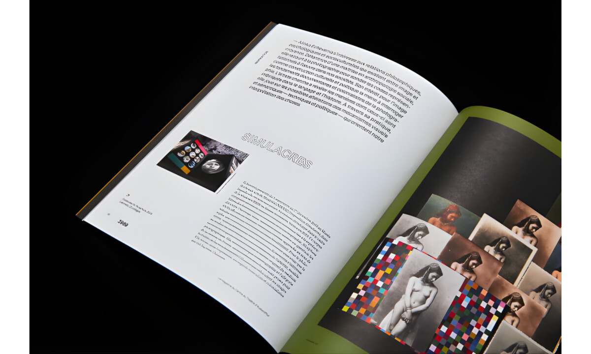 Minimal interior layout with collage imagery and structured columns