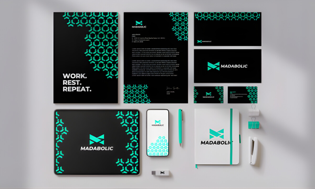 Branded system with modular geometric pattern accents