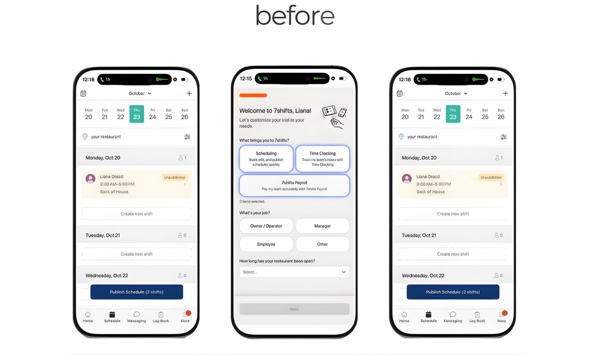 Before mobile scheduling interface redesign