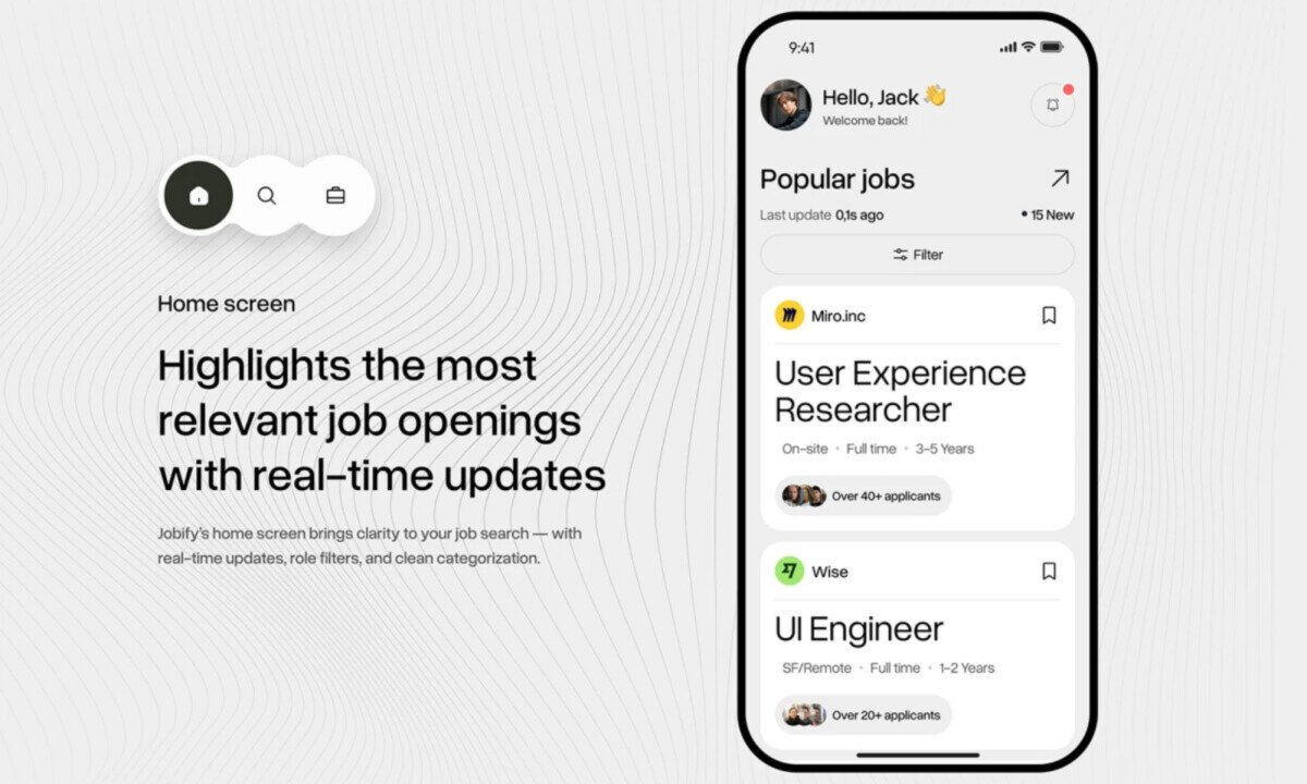Jobify app design by Digcy Design.