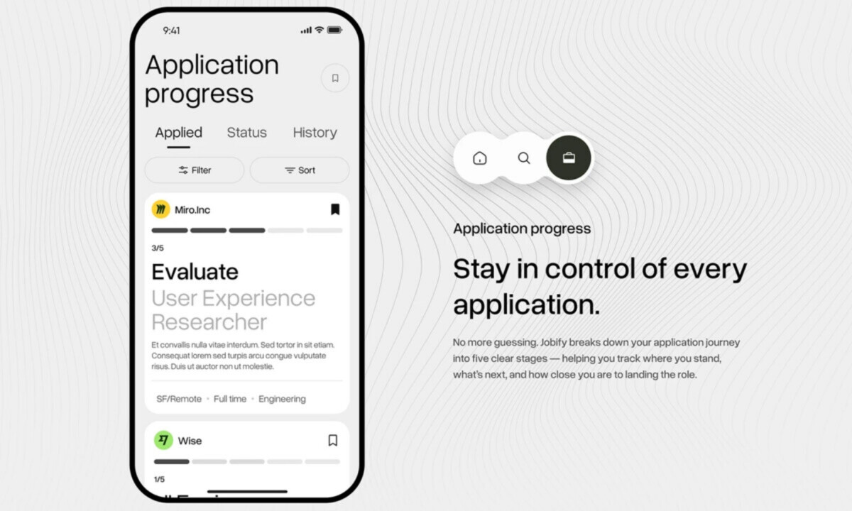 Jobify app design by Digcy Design.