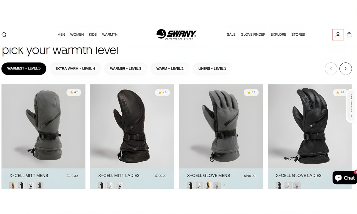 Warmth-level product filter showcasing premium insulated gloves
