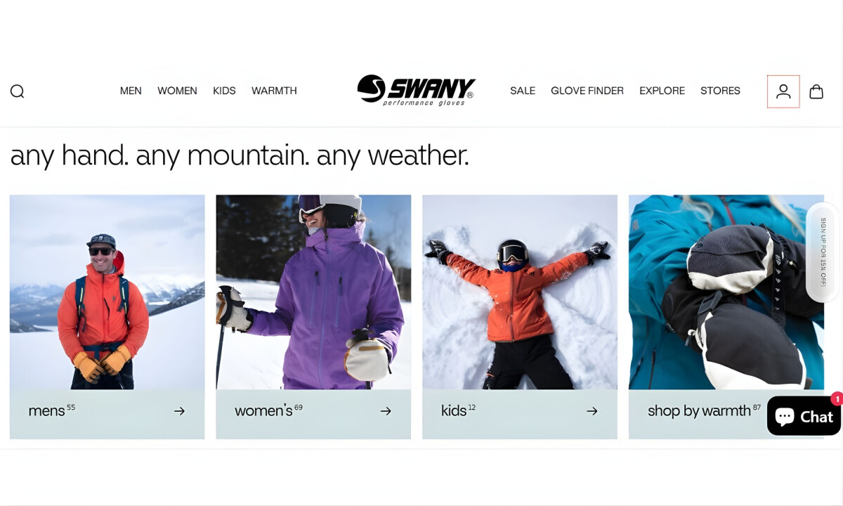 Category-led homepage for glove collections
