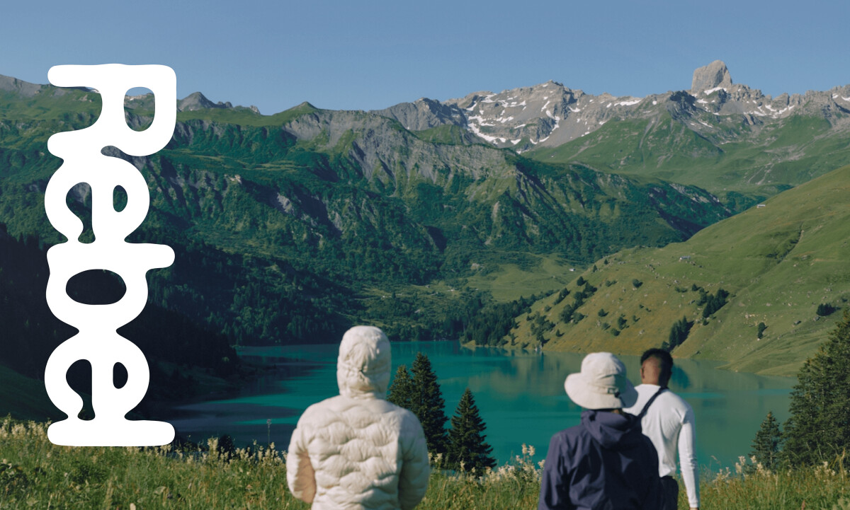 Mountain lifestyle campaign with oversized REBEL typography