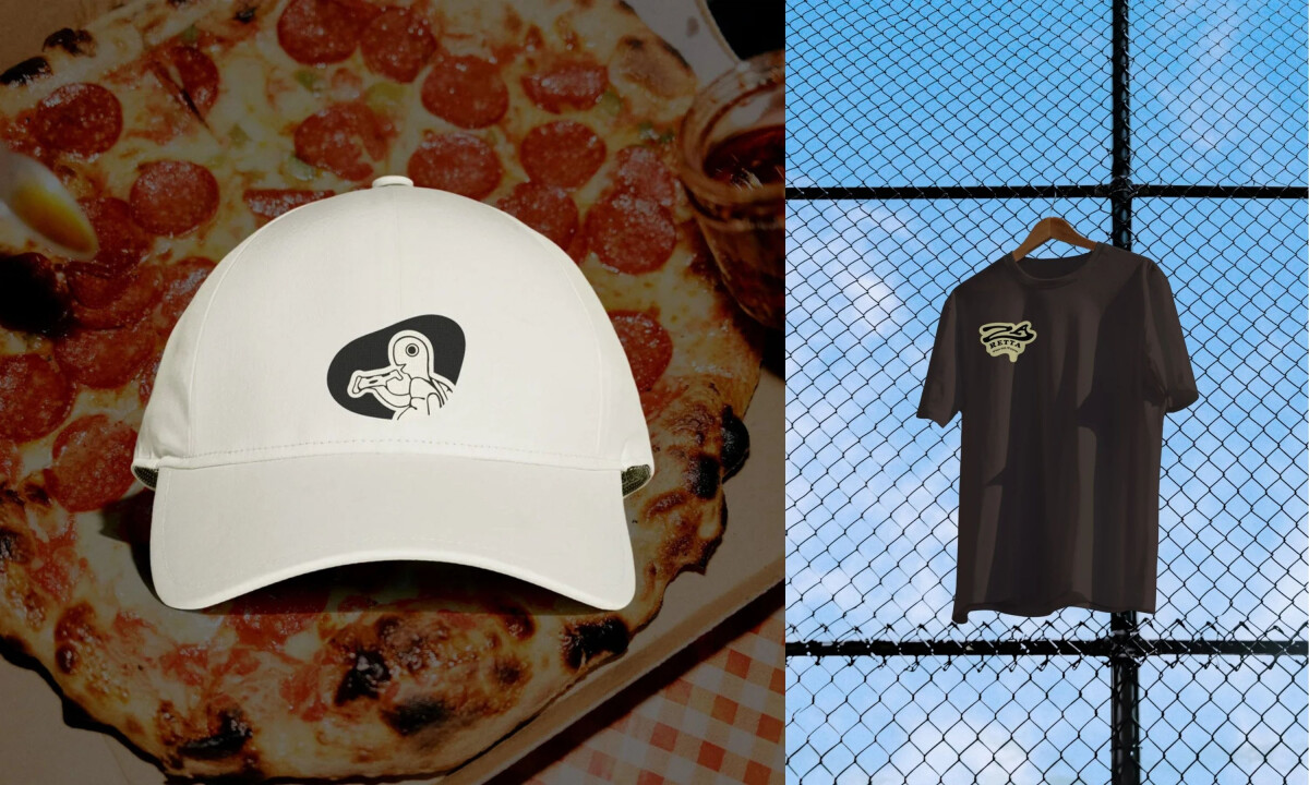 Branded cap and apparel with turtle-inspired mark