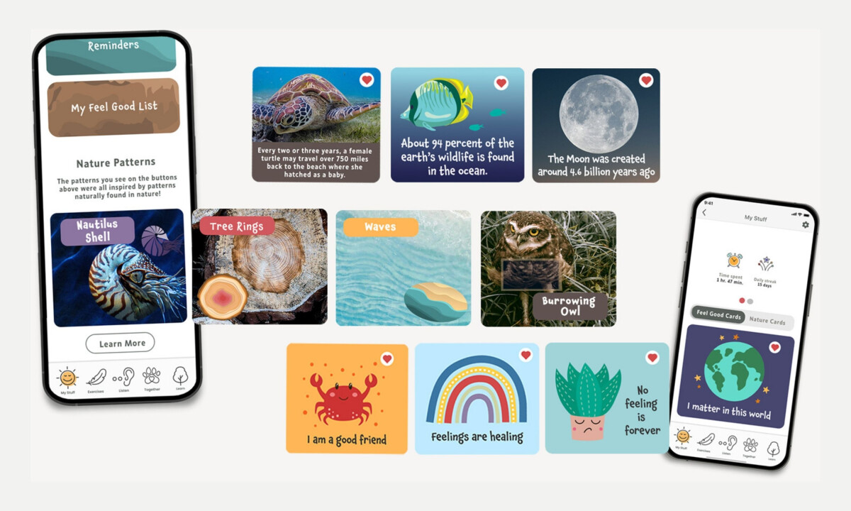 Nature-inspired learning cards and emotional wellness dashboard