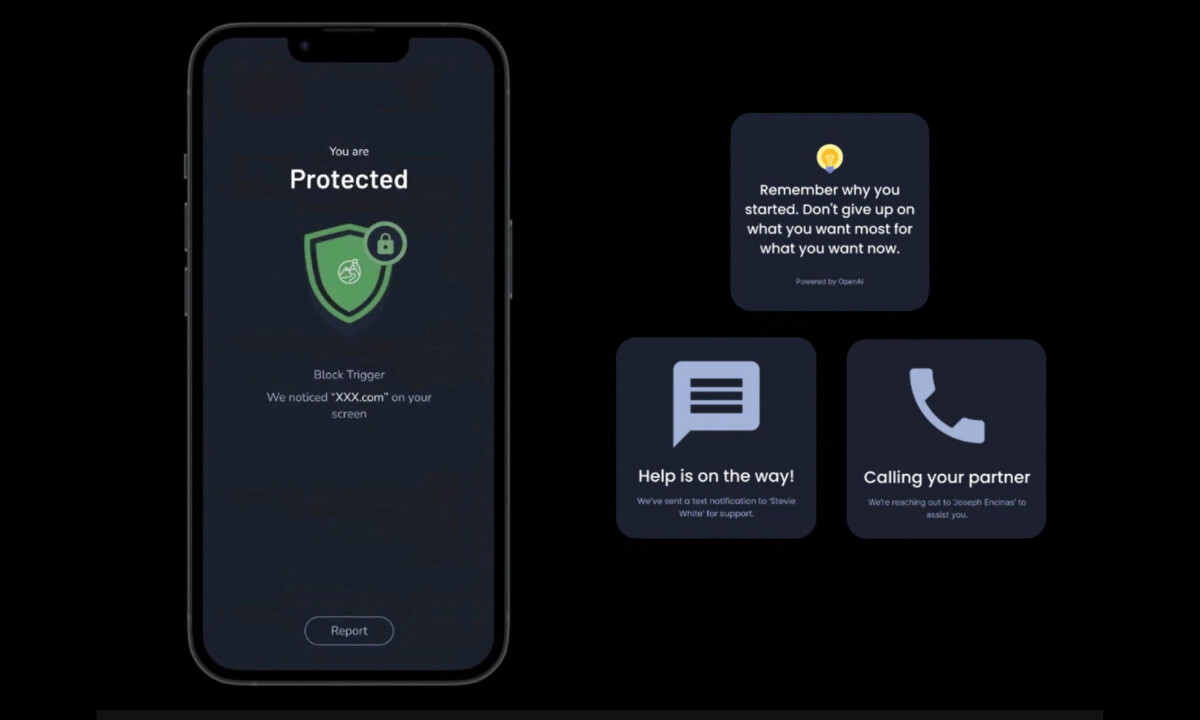 Protection alert screen with partner support prompts