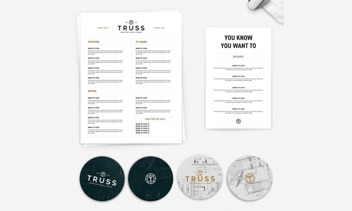 Menu design and branded coasters