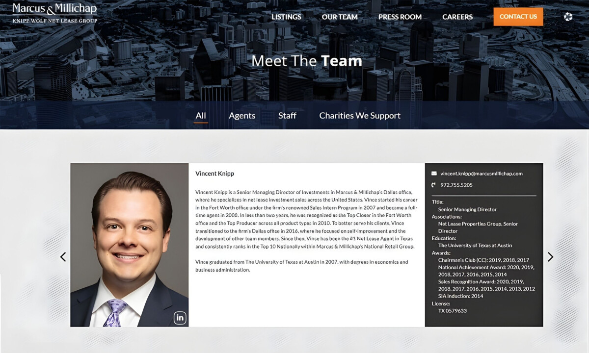 Team profile and credentials page