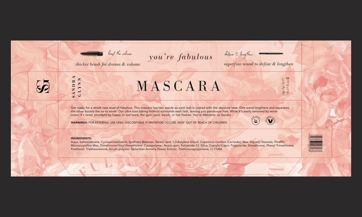 Mascara carton layout and packaging artwork
