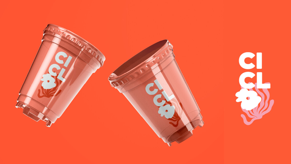 Branded drink cups and primary logo mark