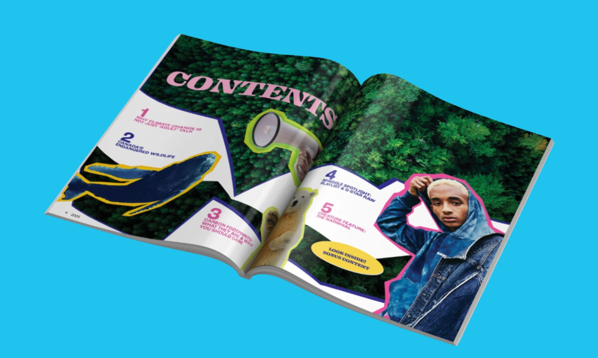 Bold editorial spreads energize environmental storytelling