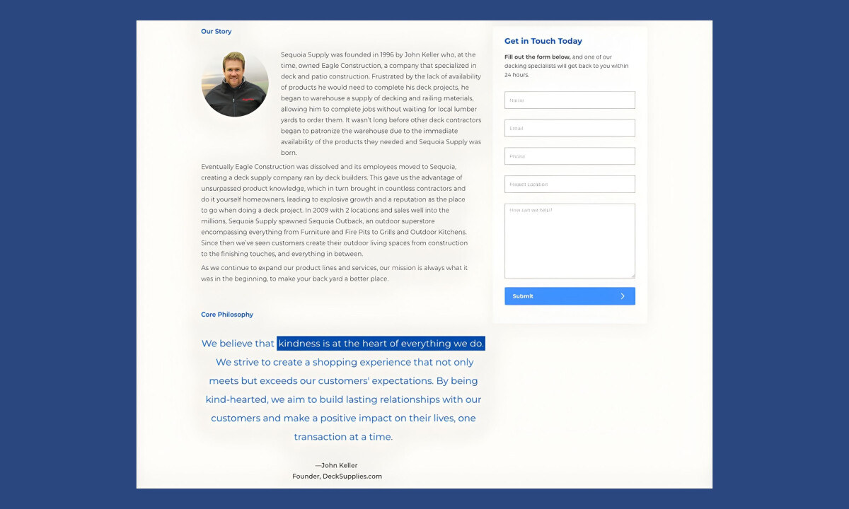 Deck Supplies Website Contact Page