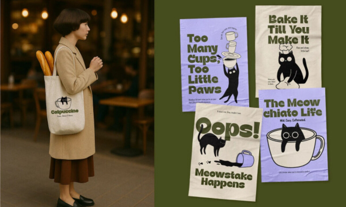 Playful cat illustrations animate menu design