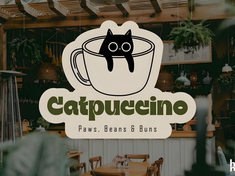 Catpuccino Cafe Print Design by Helen Reveur