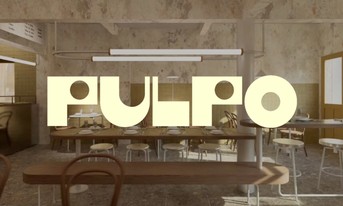 Pulpo promotional posters featuring pasta imagery and brand colors