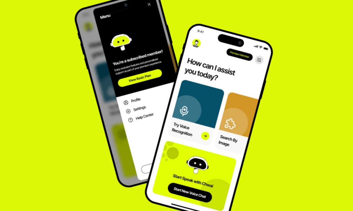 Bright interface design guides users through AI tools and features