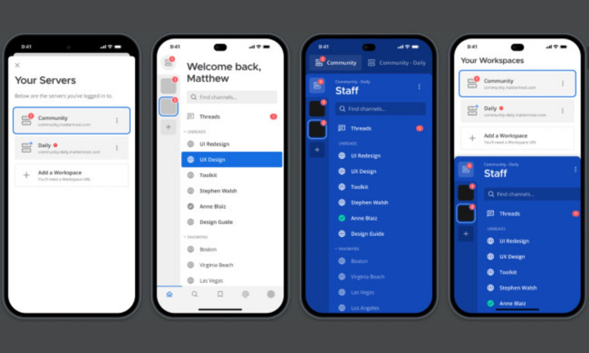 Streamlined mobile interface organizes channels, threads, and team communication