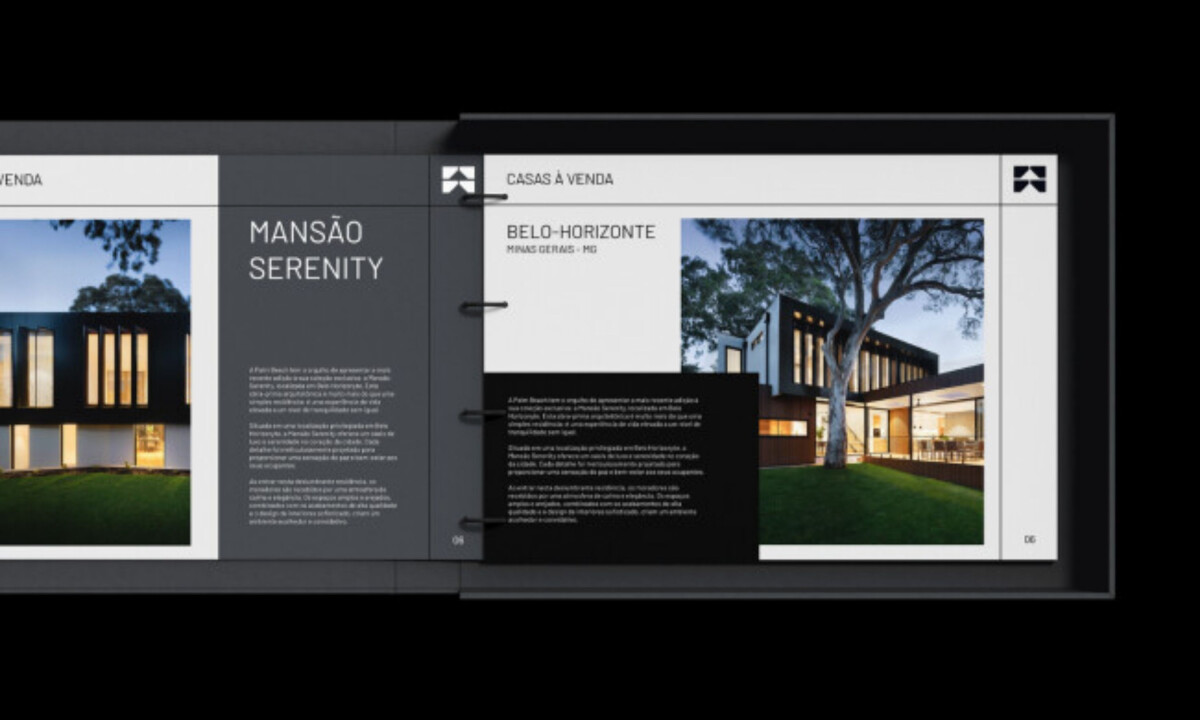 Structured print layouts present properties and architectural details