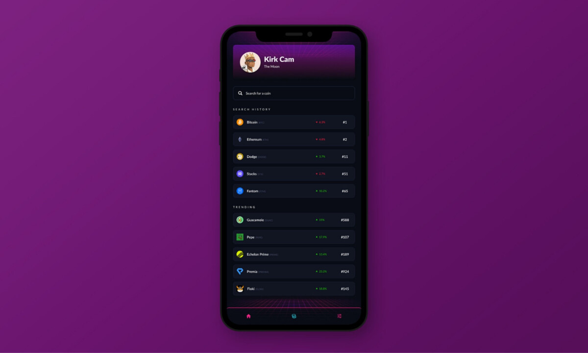 Portfolio dashboard tracks assets and trending tokens