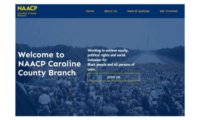 NAACP Caroline County Branch website design home page.