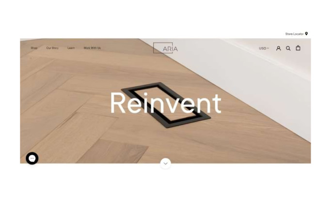 Homepage of Aria Vent Product Catalog Website